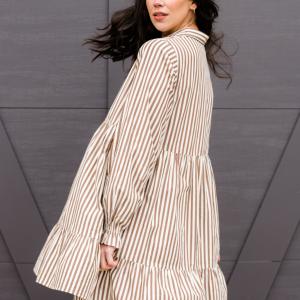 Aleesha Tiered Mini Shirtdress - Brown Cabana Stripe