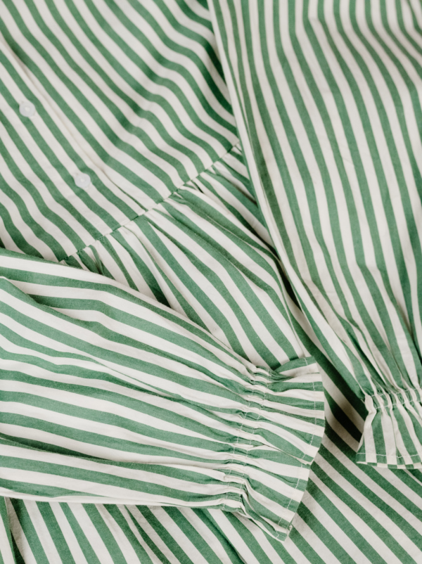 Aleesha Tiered Mini Shirtdress - Green Cabana Stripe - Image 4