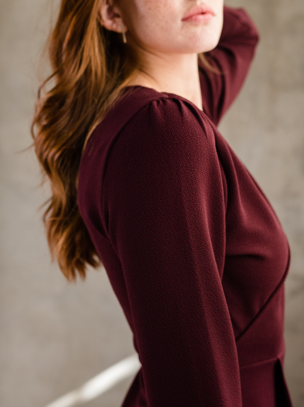 Lacy Crepe Wrap Mini Dress - Berry - Image 3
