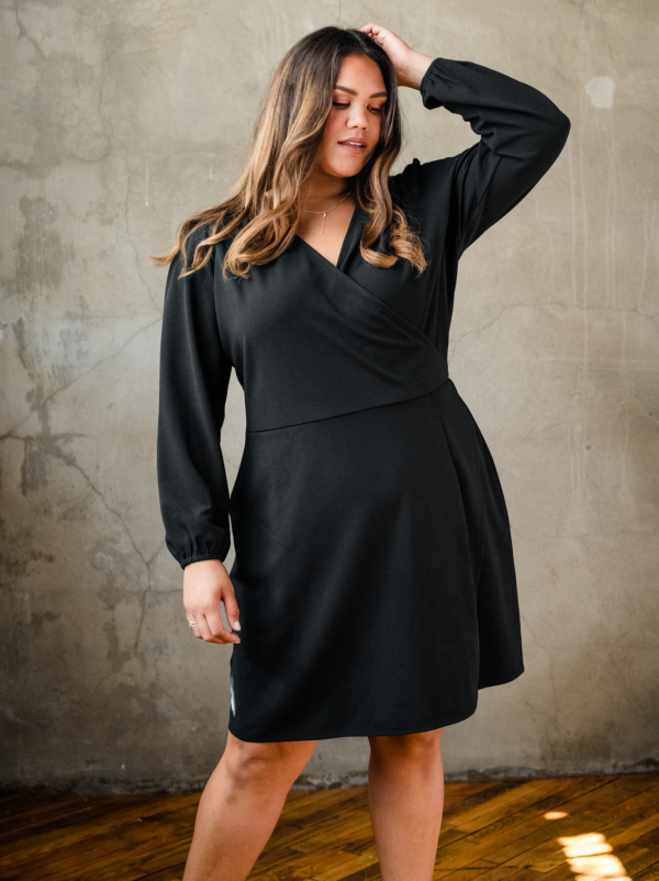 Lacy Crepe Wrap Mini Dress - Black - Image 2