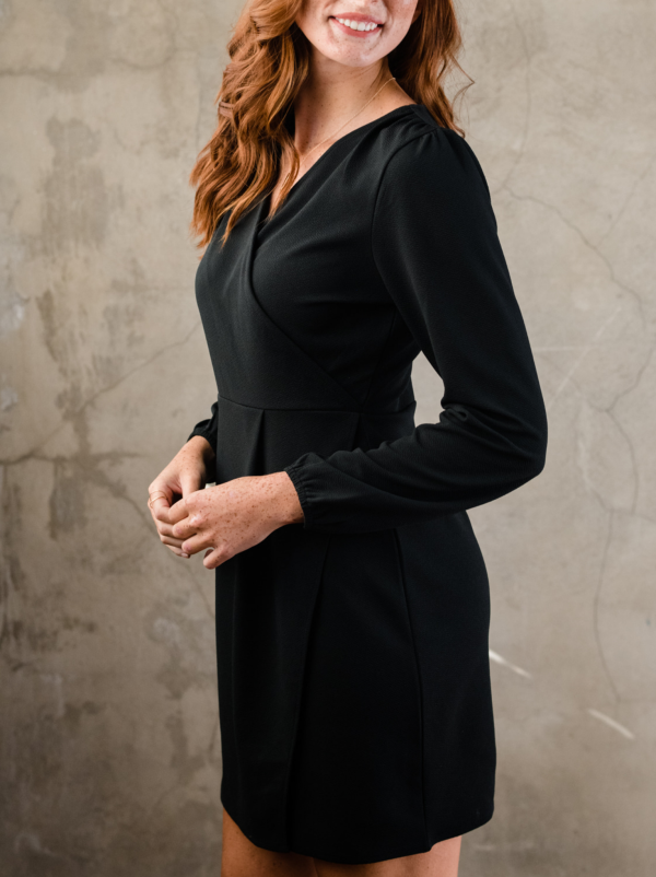 Lacy Crepe Wrap Mini Dress - Black - Image 5