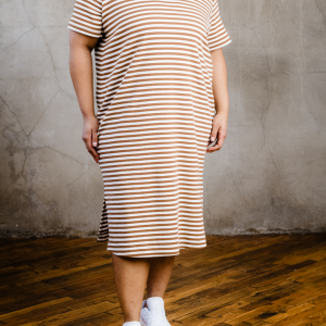 Maria Boxy Midi Dress - Pecan Stripe