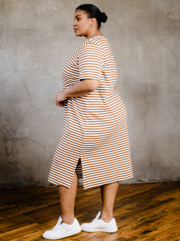 Maria Boxy Midi Dress - Pecan Stripe - Image 2